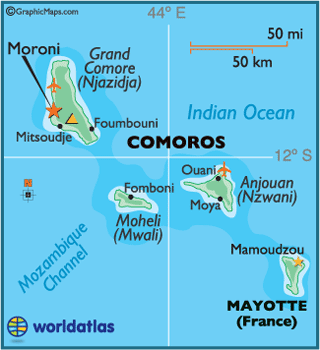 comoros islands map